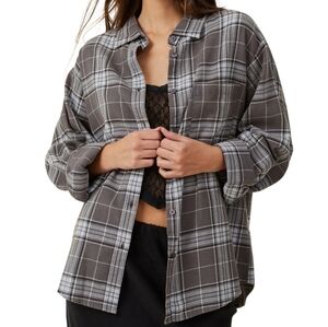 COTTON ON Womens Boyfriend Flannel Veronica Check Graphite 12 or 10